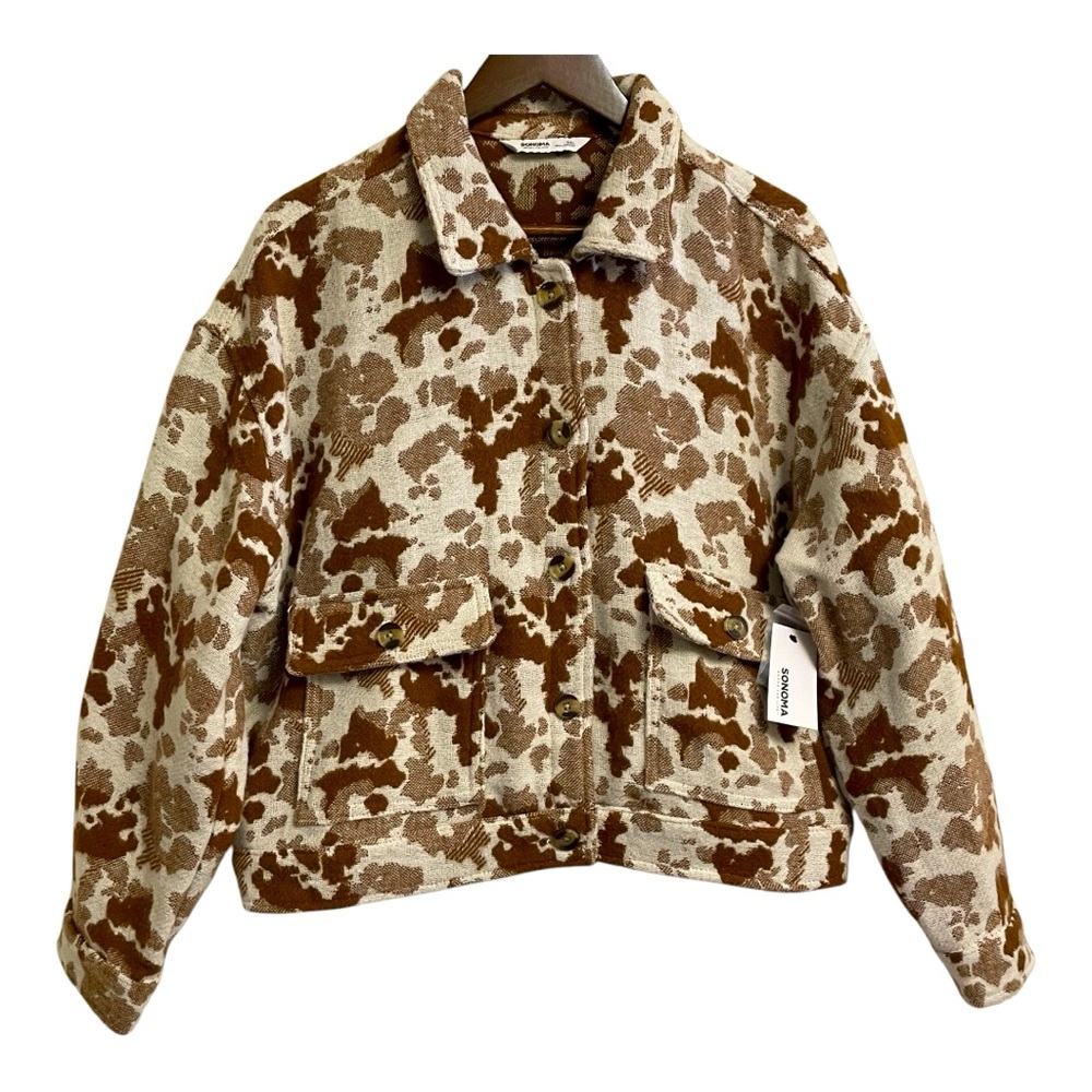 Sonoma Cropped Shacket Cow Print Brown Tan Women's XXL